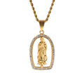2024 New Diamond Guadalupe Mary Pendant Necklace Virgin Mary Religious Figure Pendant Necklace Christmas Gift Stainless Steel
