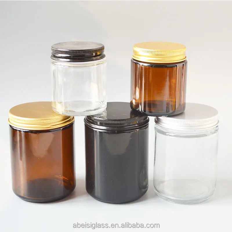 Wholesale Luxury Empty 3oz 8oz 500ml 100ml 250ml Storage Clear Amber Jar Glass Candle Jar Manufacturer for Candle With Metal Lid