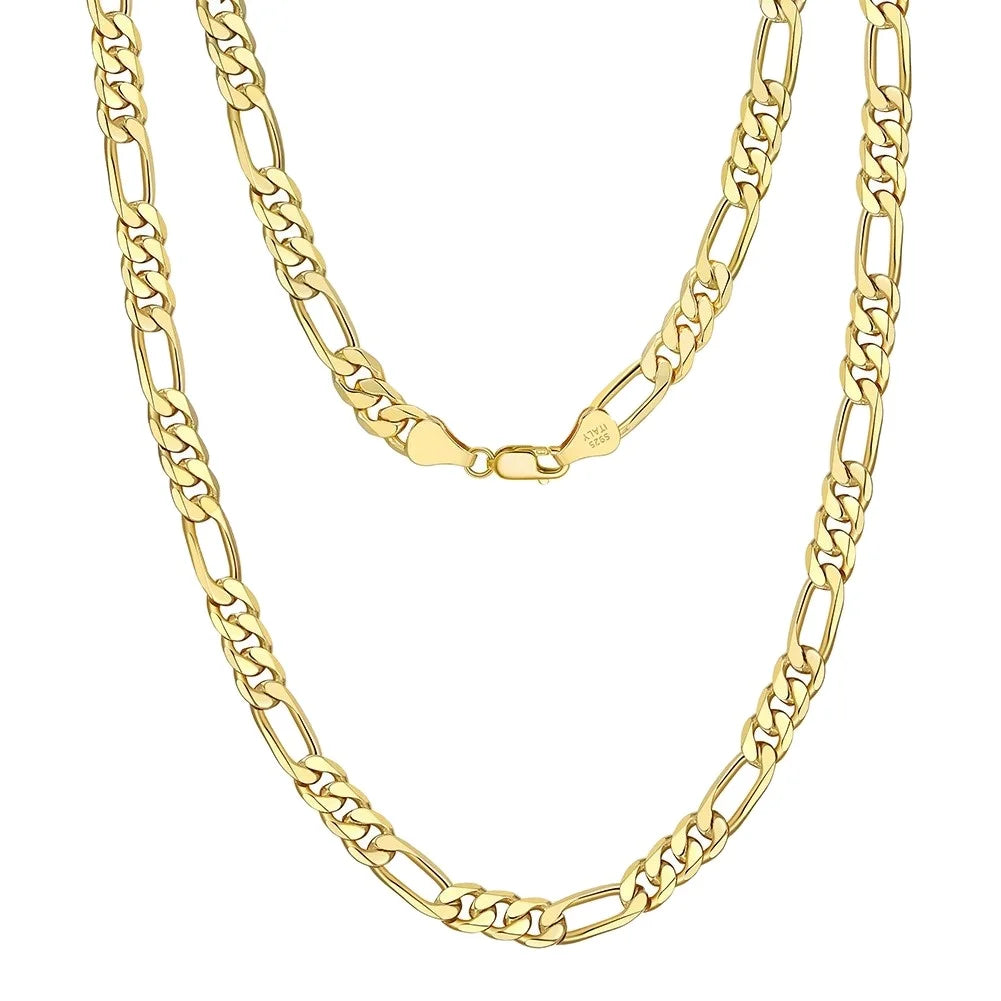 MYF Factory Wholesale 925 Sterling Silver Gold Vermeil Figaro Chain Necklace Trendy Wedding Accessory