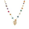 OEM Damen Halskette18 K Gold Plated Stainless Steel Colorful Natural Stones Leaf Shape Necklace