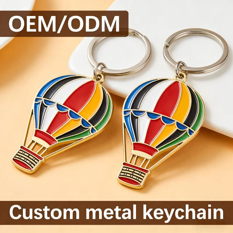 Wholesale Custom Vintage Style Enamel Keychain Colorful Hot Air Balloon Metal Key Rings Promotional Souvenir Gifts
