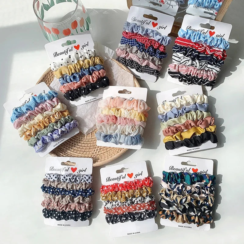 Colorful Satin Hair Scrunchies Set Hot Sell Girls Fashion Hair Band Scrunchies Holder