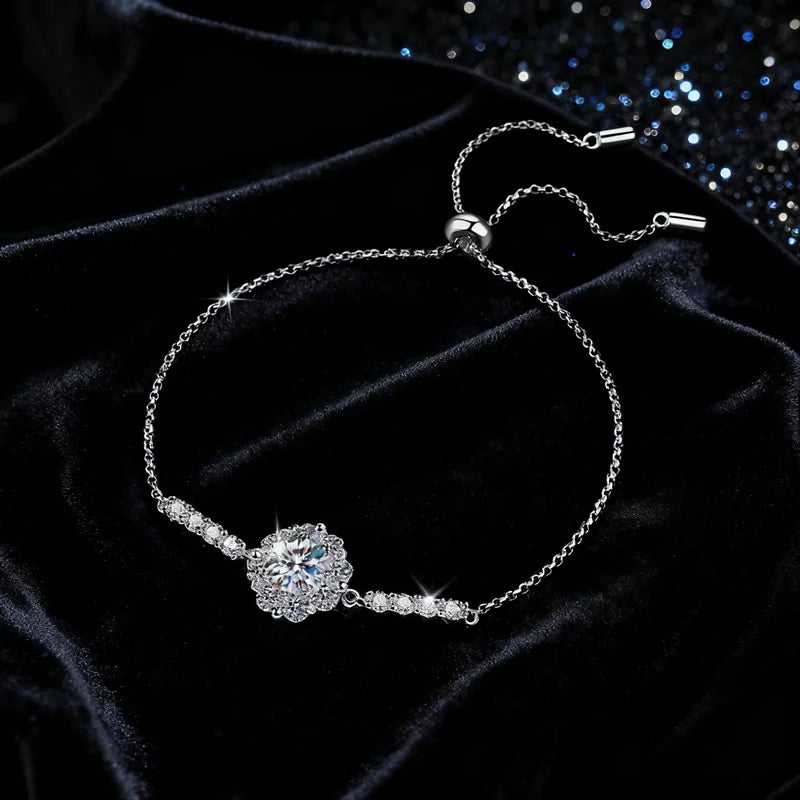 High-end Temperament Sunflower Adjustable Bracelet D Colour Moissanite S925 Sterling Silver Bracelet for Women