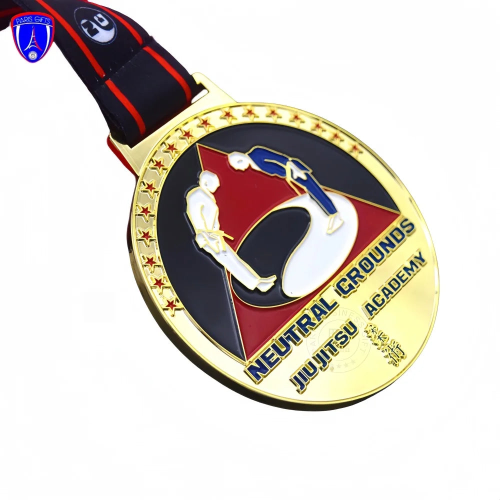 Custom Gold Plated Customized Jiu-Jitsu Medal for Neutral Grounds Academy Medal for Star Taiji Karate Aikido Kung Fu Wushu