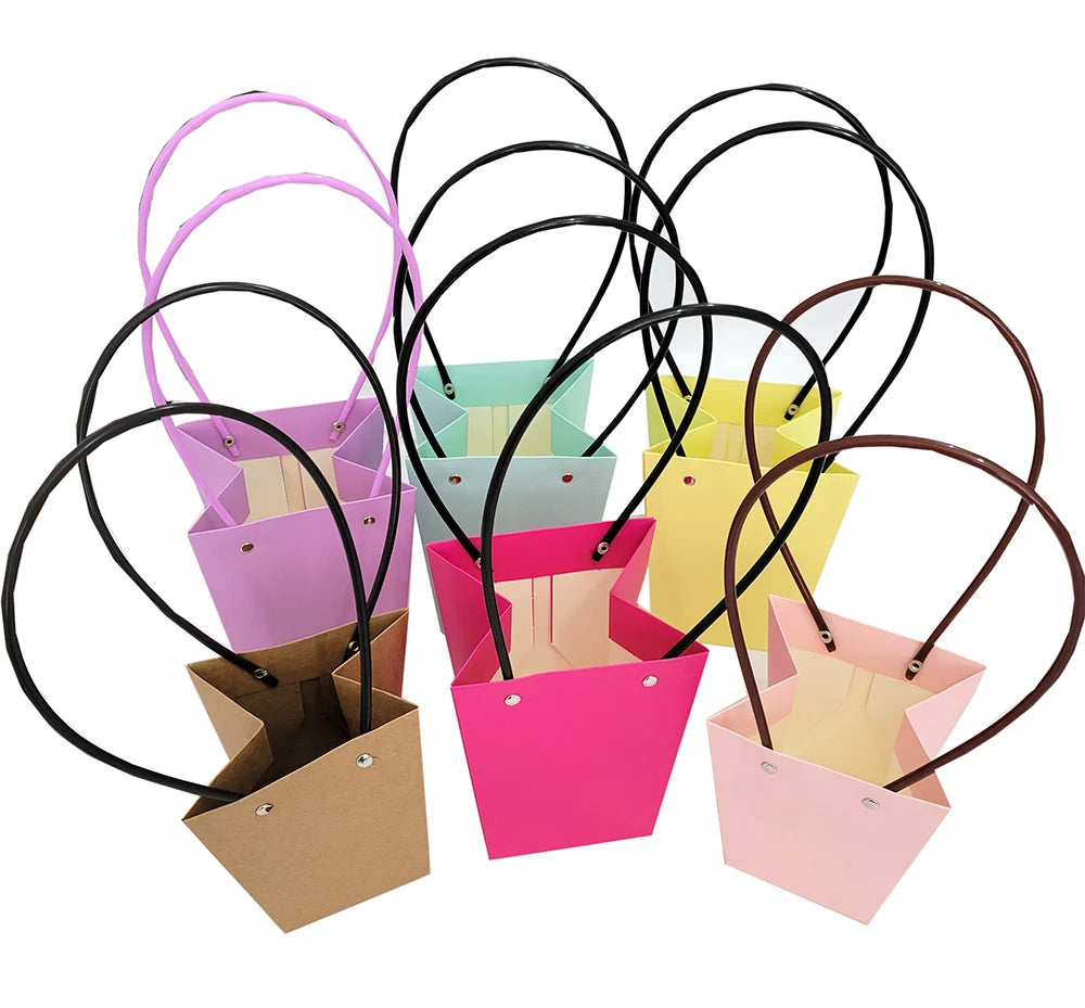 Waterproof Kraft Paper Flower Carry Bag with Offset Printing Recyclable Craft Gift