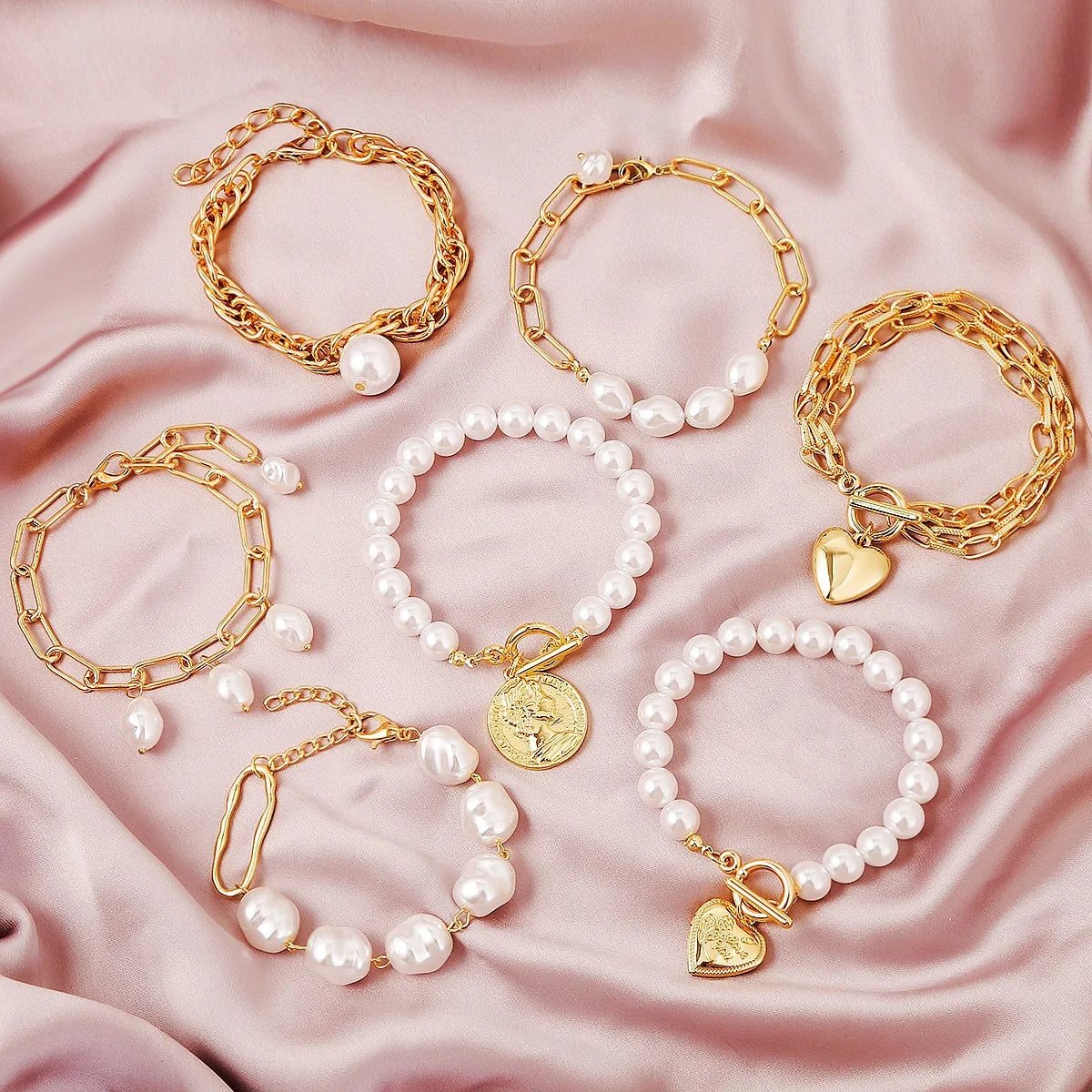 Jingcan Crystal 2022  Boho Baroque Freshwater Pearl Bracelet 16 Designs Fashion Gold Plated Real Pearl Bracelet Women