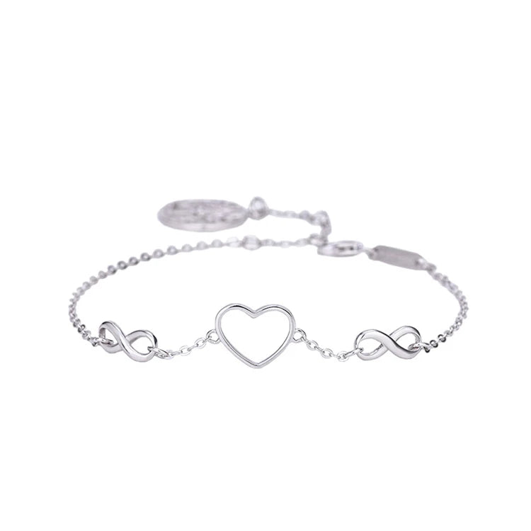 Romantic Adjustable 925 Sterling Silver Love Heart Infinity Charm Bracelet Fine Jewelry for Lovers Couple