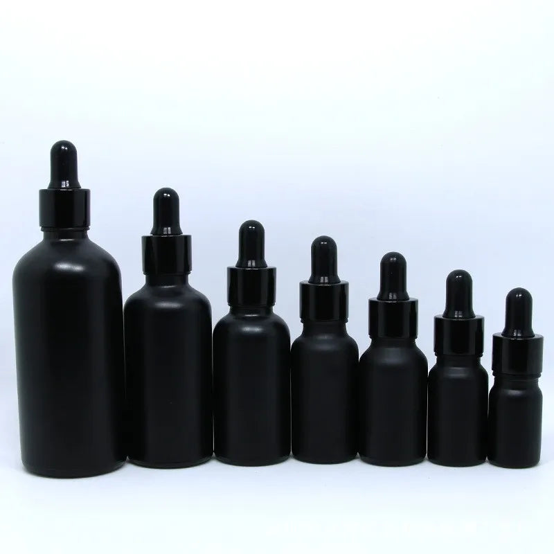 5ml 10ml 20ml 30ml 50ml Matte Black Round Essential Oil Serum Packaging Glass Dropper Bottle with Gold Dropper Cap