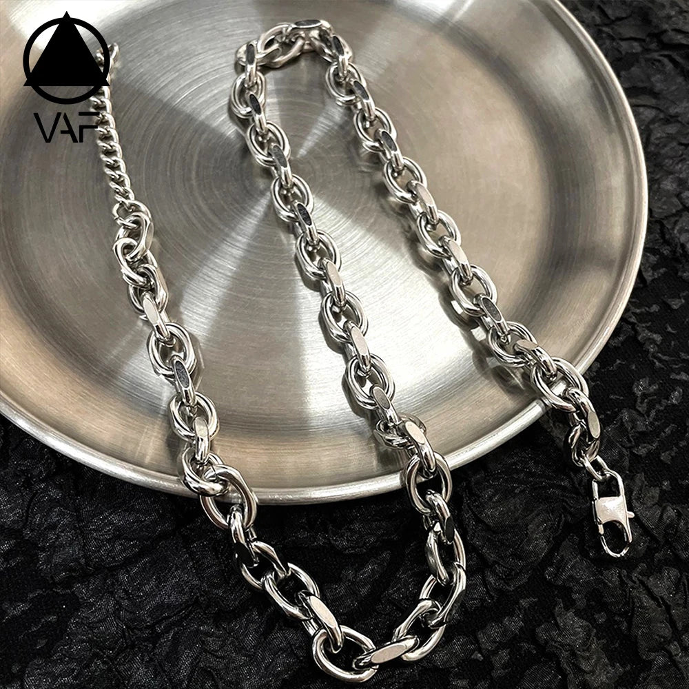 VAF 9mm O-Shaped Polishing Chain Flattened Necklace 50+5CM Stainless Steel Men's Trendy Necklace Custom Link Clasp