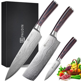 OEM 3PCS Kitchen Knives Set Cooking Chef's Knife Set With Ultra Sharp Blade and Pakka Wood Handle Chef Knife