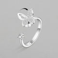 Anti Anxiety Zircon Wedding Rings for Women Silver Color Butterfly Adjustable Ring Fashion Jewelry Gift