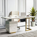 Custom Size 120/140/160cm White Black Home Office Desk Chair Set with Stainless Steel Leg