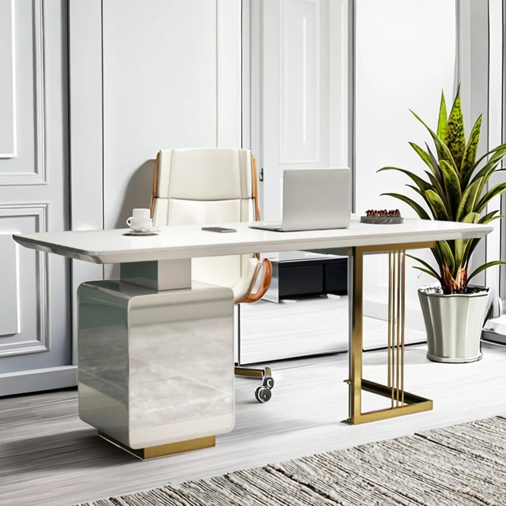 Custom Size 120/140/160cm White Black Home Office Desk Chair Set with Stainless Steel Leg