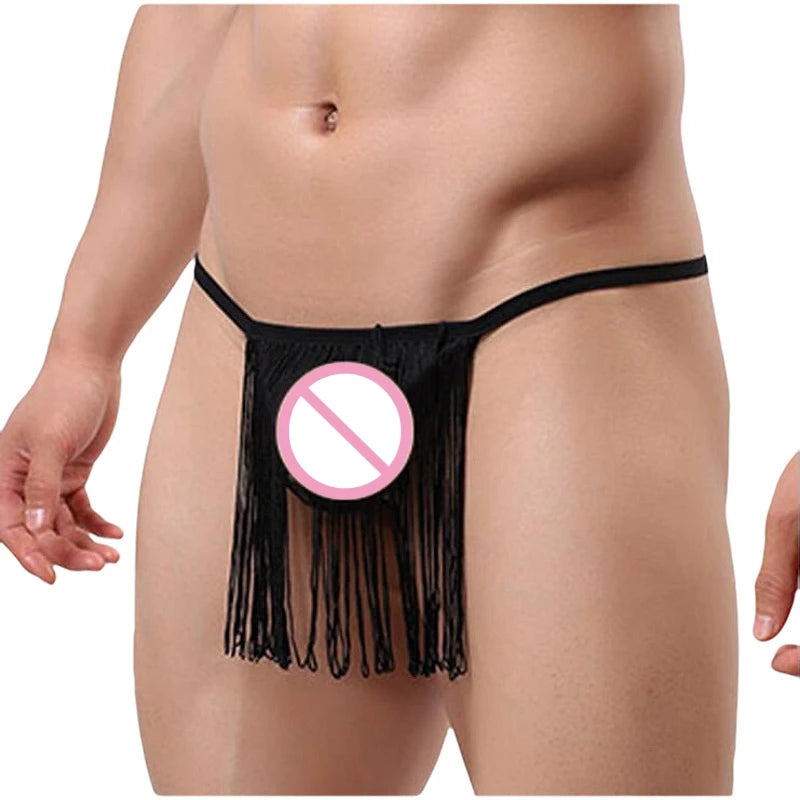 Men's Sexy Tassel Thong Sexy Underwear Panties See-through Mesh Panties G-string