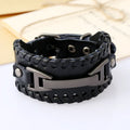 SC Punk Fashion Leather Bracelet Stainless Steel Wristband Woven Men Bracelet Wholesale Watch Shaped Leather Bracelet for Men
