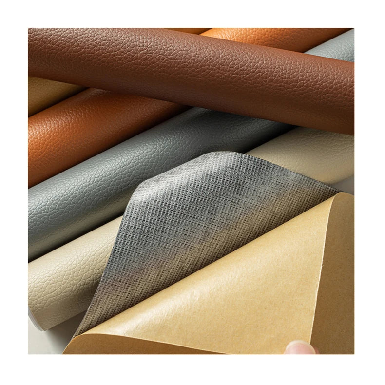Self-Adhesive Pasted Lychee Grain Leather PVC Fabric Stock Lot for Sofas Chairs