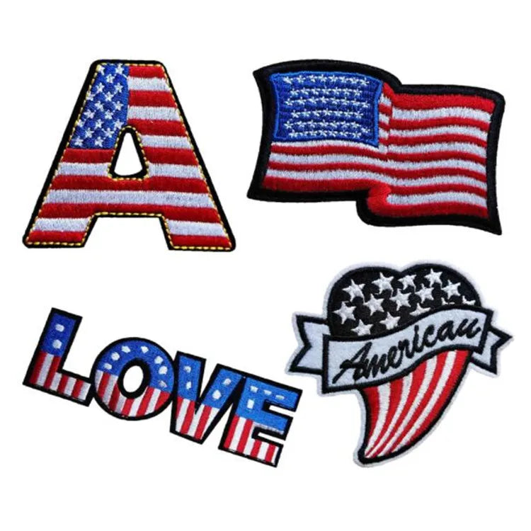 DIY Cute-Patch Love Heart American Flag Iron on Sew on Patch USA Flag Emblem Embroidered Badge