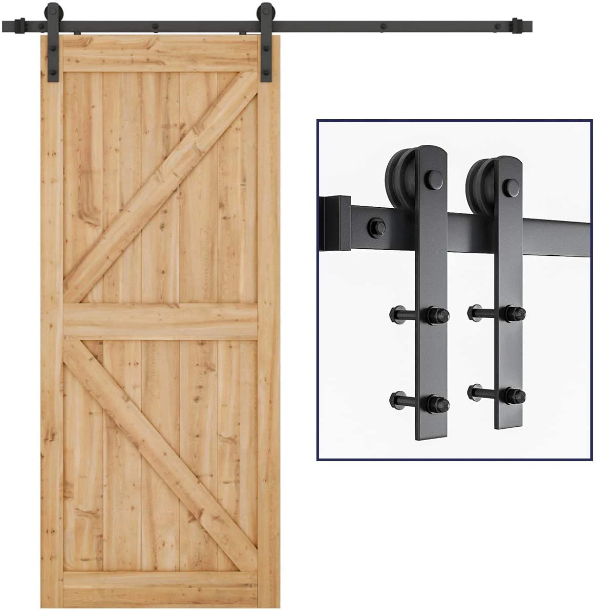 RHETECH Barn Door Track Exterior Heavy Duty Set Cabinet Rolling Industrial Bypass Iron Double Kit Sliding Barn Door Hardware