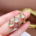 Wholesale S925 Sterling Silver Natural Prehnite Adjustable Princess Wedding and Engagement Rings for Women