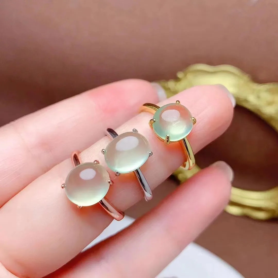 Wholesale S925 Sterling Silver Natural Prehnite Adjustable Princess Wedding and Engagement Rings for Women