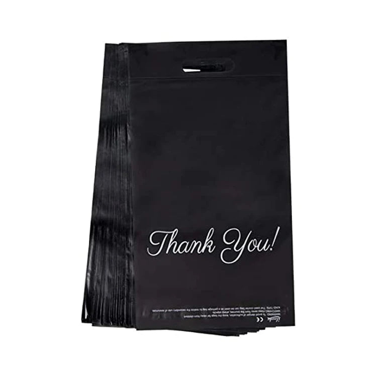 Perfect Printed Mailing Bag Custom Carrier Thank You Shipping Bags Biodegradable Handle Bag Black Colored High Quality Self Seal