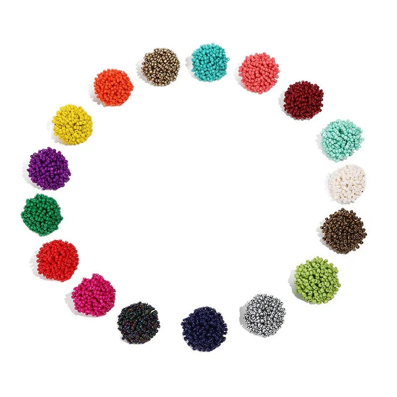 New Color 3cm Big Stud Seed Beads Beaded  Earrings Girls Fashion Boho Style Handmade Beaded Earrings for Women