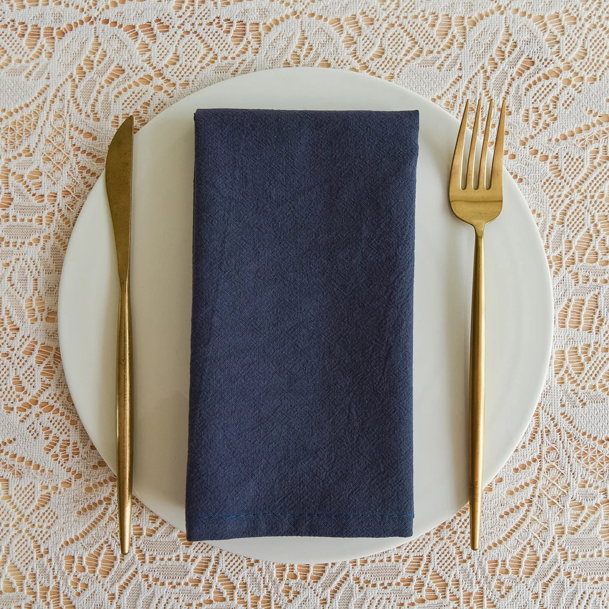 Customized Wrinkled Cotton Hemstitch Navy Blue Napkin Restaurants Eco-Friendly Serviettes De Table Napery Decor Cloth Napkins