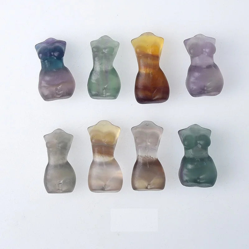Diy Natural fluorite carving women-shaped crystals Healing stones crafts mixed colors for Home Decoration and Gifts