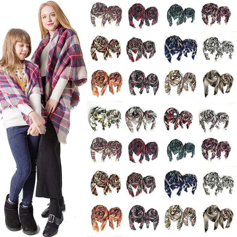 2024 Mommy and Me Scarf Buffalo Plaid Check Shawl Fashion Tartan Scarf Mother Daughter Neckerchief Christmas Cashmere Wrap Shawl