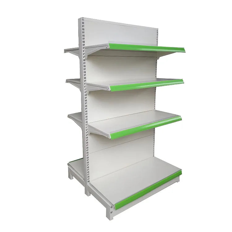 Customizable Supermarket Grocery Rack-White Double-Sided Gondola Shelf Durable Metallic Material Factory Customized with Logo