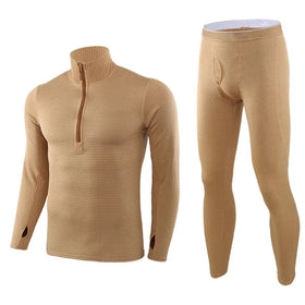 KIANG Factory Wholesale Rocker Fleece Outdoor Sports Tactical Underwear Men's Solid Color Thermal Underwear Set
