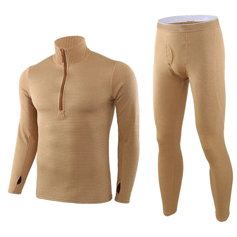 KIANG Factory Wholesale Rocker Fleece Outdoor Sports Tactical Underwear Men's Solid Color Thermal Underwear Set