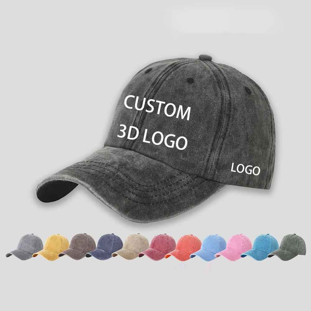 Custom Logo 3D Embroidery Acid Wash Dad Hats Unstructured 6 Panel Cotton Plain Custom Sports Baseball Hat Vintage Washed Caps