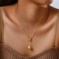 Luxury Quality Jewelry 18k PVD Gold Plated Stainless Steel Snake Water Drop Y Shaped Pendant Necklace