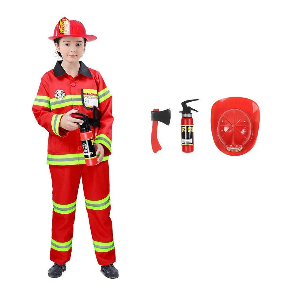 Hot Sale Firefighter Costume for Kids Fire Chief Dress up Uniform Inclusive of Pants and Top for Career Day Role Play