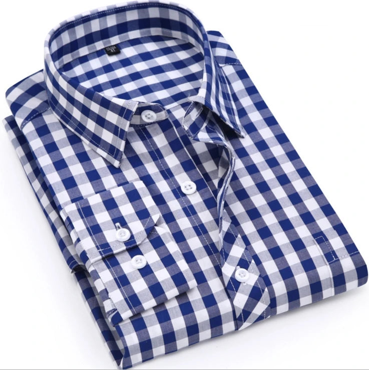 Long Sleeved Plaid Shirt Men's 100% Cotton Business Shirt Casual Classic Shirts