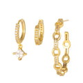 6pcs Hot Selling Combination Brass Zircon Huggie Drop Earrings Fashion Women Personality Three-Piece Long Pendant Set Earrings