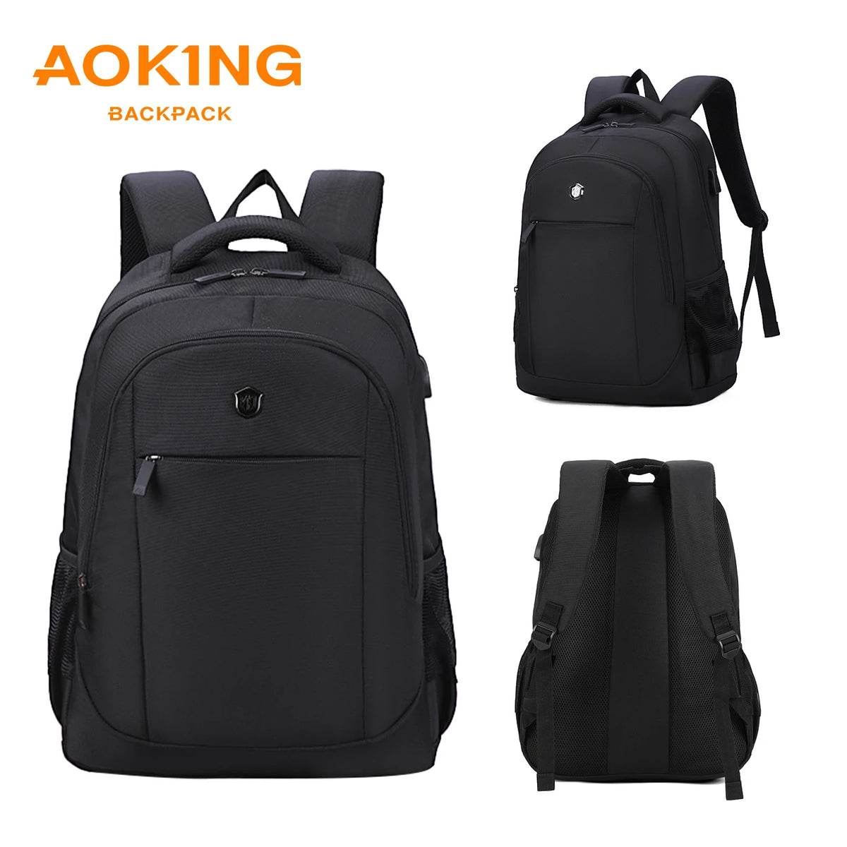 For Custom Logo Durable Unisex Business Office School Travel Laptop Waterproof Polyester Backpack with Zipper Closure
