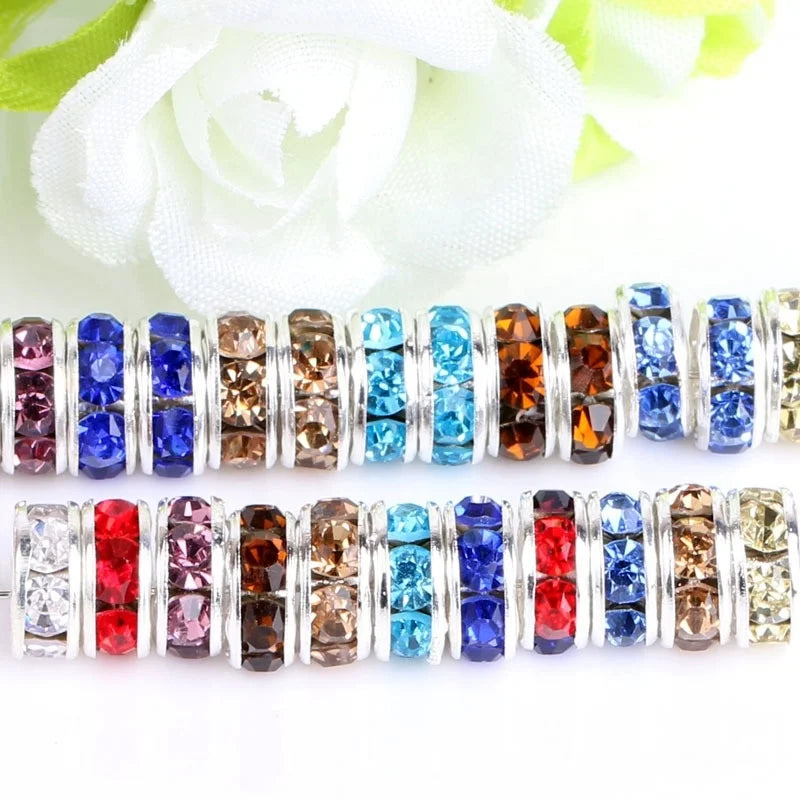 Crystal Metal Spacers for Jewelry Making DIY Earring Bracelets Accessories Rhinestone Rondelles Crystal Loose Spacer Beads