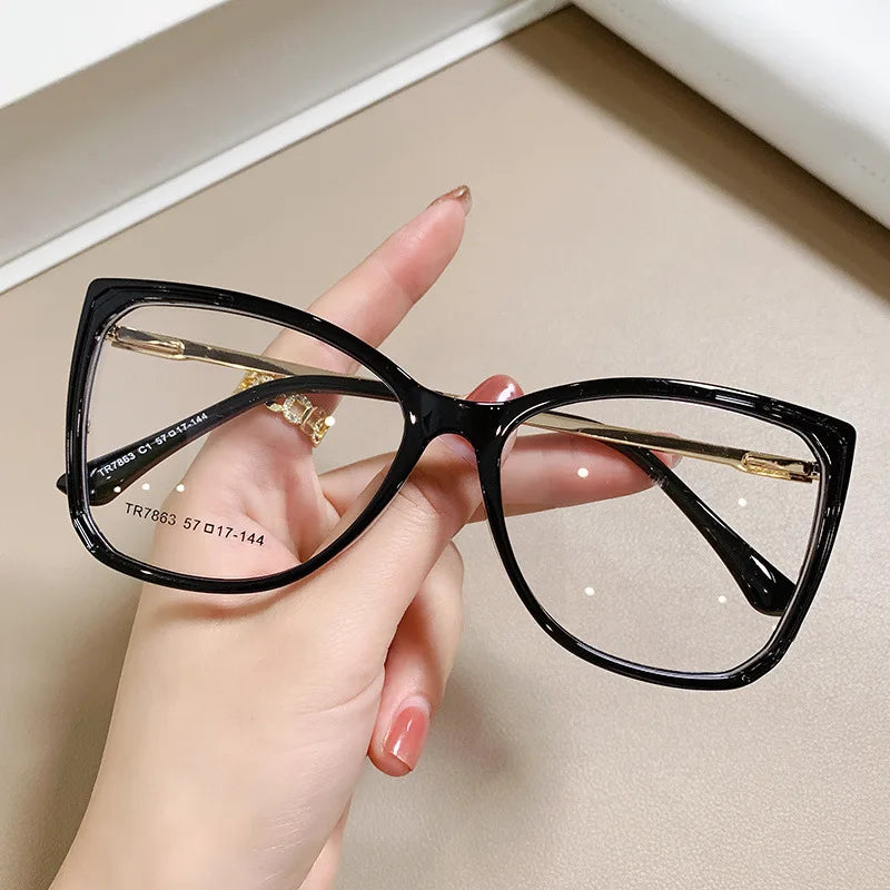 7863 Fashion Women Tr90 Cat Eye Glasses Frame  Anti Blue Light Glasses Big Eyeglasses for Ladies