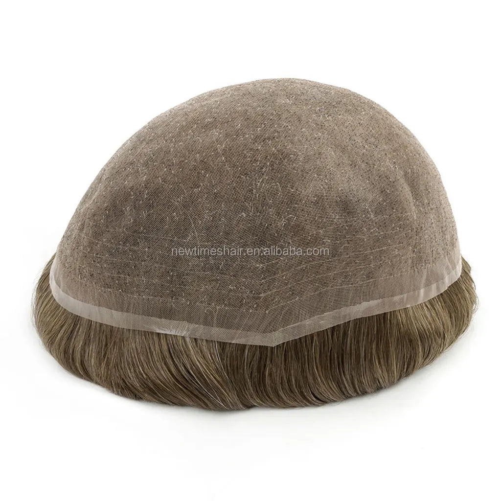 Light Density Fine Mono Human Hair Toupee Mens Hair Replacement System for Men