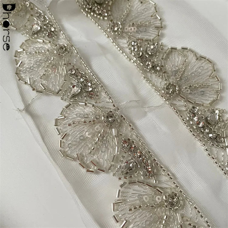 4cm Delicate Shell Design Crystal Rhinestone Embroidery Bridal Beaded Trims with Polyester/Nylon Material Double Check Quality