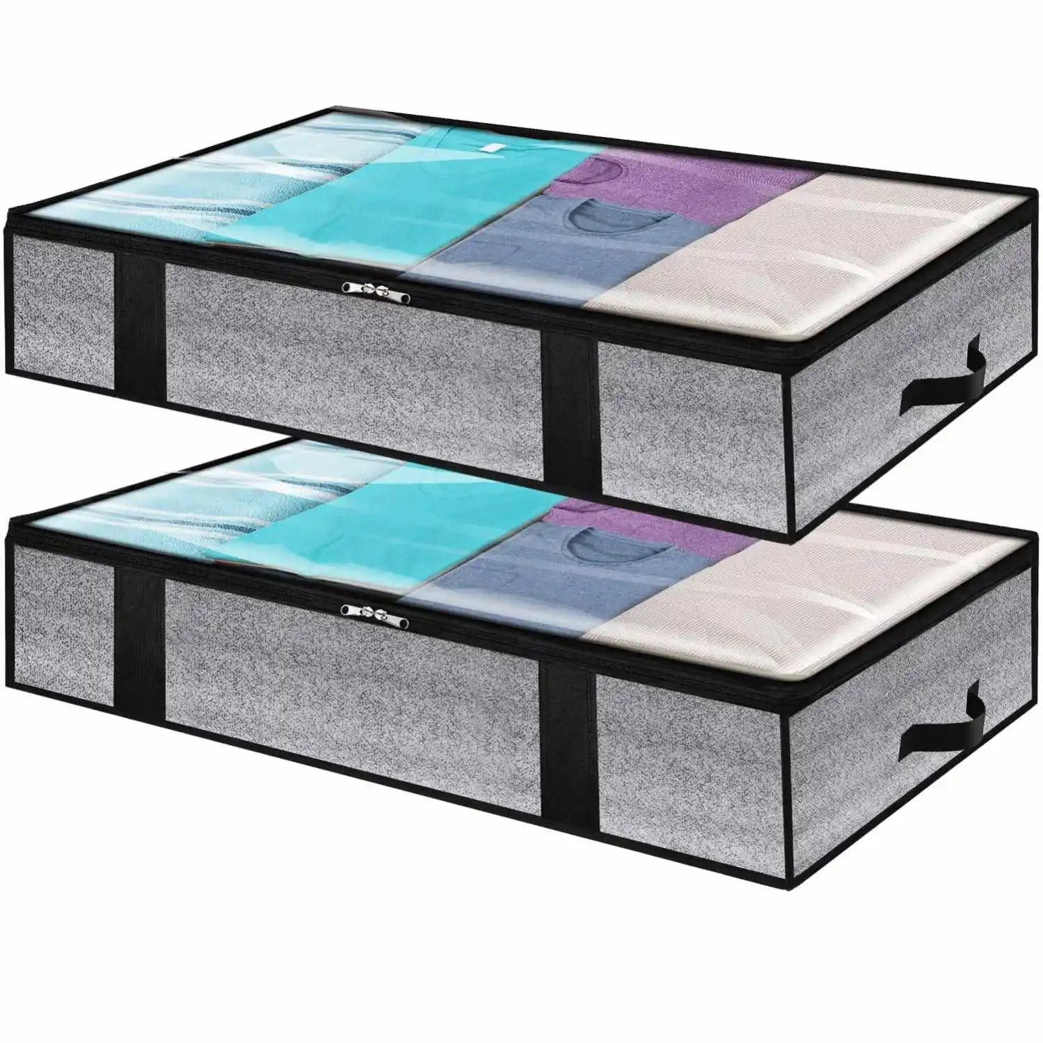 Foldable Nonwoven Clear PVC Window Underbed Storage Breathable Clothes Blankets Duvet Storage Bags for Bedrooms