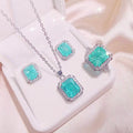 Luxury New Fashion Green Square Zircon Necklace Earrings Rings Set Women's Wedding Trend Gift Jewelry Set