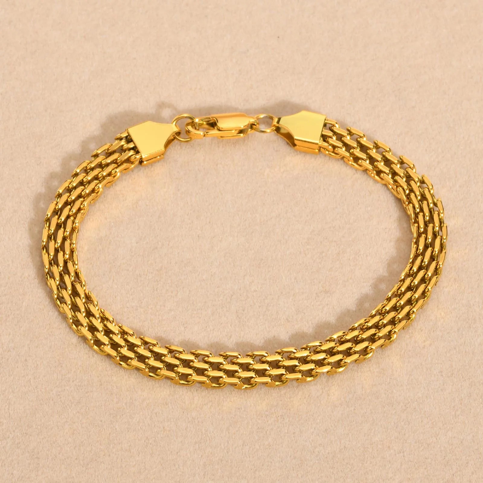 Wholesale Simple Personalized 18K Gold Chain Bracelet Stainless Steel 6MM Width Woven Bracelet Chain Ladies