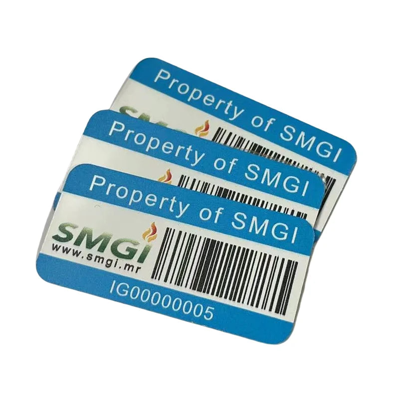 Custom Metal Property Asset Labels Bar Code Serial Numbers 3M Adhesive Tape E Backside