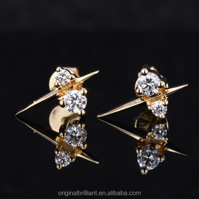 Starsgem 14K Yellow Gold Round Diamond Stud Earrings Women's Fashion Jewelry