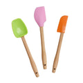 Large Mini Kitchen Baking 3-Piece Set Eco-Friendly Silicone Spatula with Wooden Handle and Cream/Batter Mixing Bowl Scraper