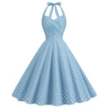 Elegant Polka Dot Party Dress Women Summer Halter High Waist 50s 60s Vintage Fit and Flare Backless Retro Dresses