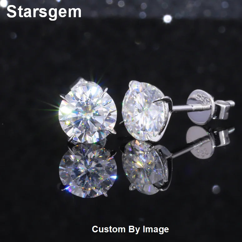 Starsgem Classic 4 Claws 9K White Solid Gold 4mm Solitaire Lab Grown Diamond Stud Earrings
